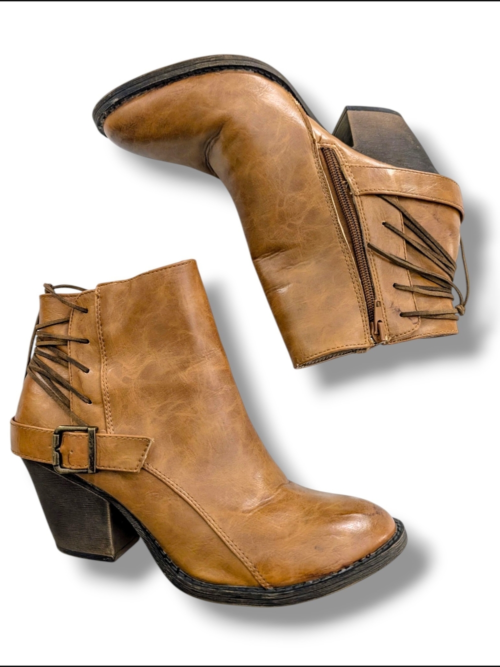 Jellypop Glendale Tie Up Western-Inspired Ankle Booties w/ Block Heel Size 8.5